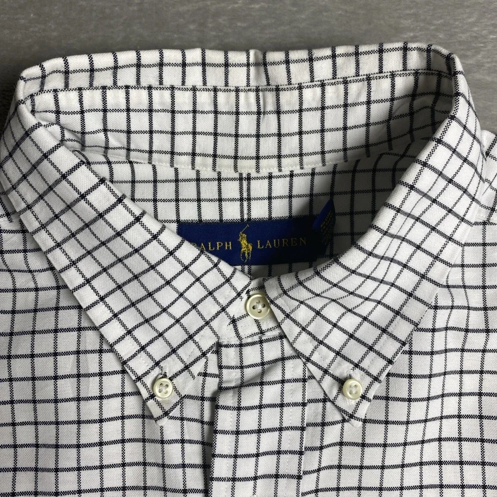 Polo Ralph Lauren Men's XLT  XL Tall White Black Windowpane Check Shirt